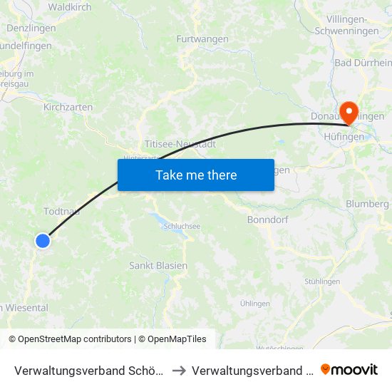 Verwaltungsverband Schönau Im Schwarzwald to Verwaltungsverband Donaueschingen map