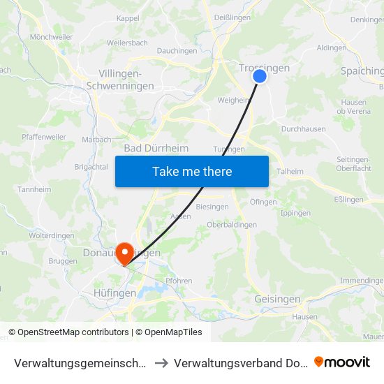 Verwaltungsgemeinschaft Trossingen to Verwaltungsverband Donaueschingen map