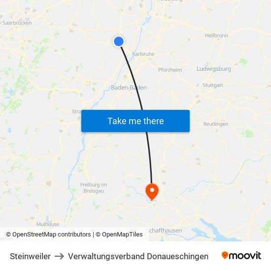 Steinweiler to Verwaltungsverband Donaueschingen map