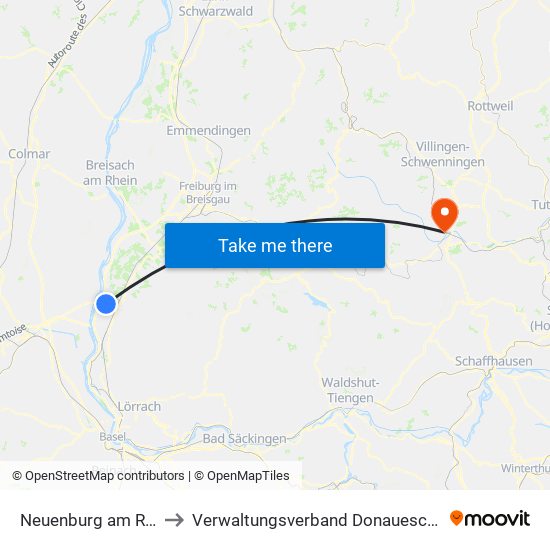 Neuenburg am Rhein to Verwaltungsverband Donaueschingen map