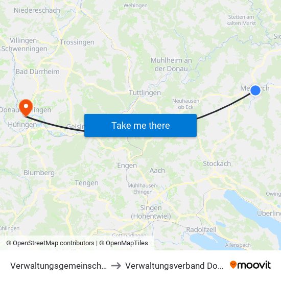 Verwaltungsgemeinschaft Meßkirch to Verwaltungsverband Donaueschingen map