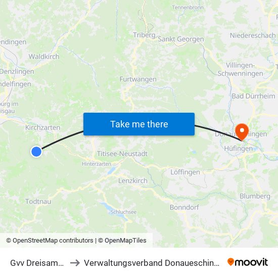 Gvv Dreisamtal to Verwaltungsverband Donaueschingen map