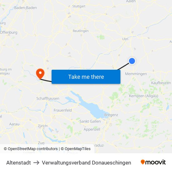 Altenstadt to Verwaltungsverband Donaueschingen map
