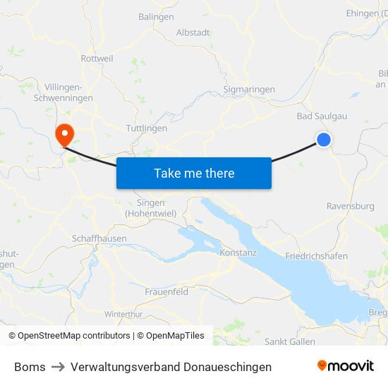 Boms to Verwaltungsverband Donaueschingen map