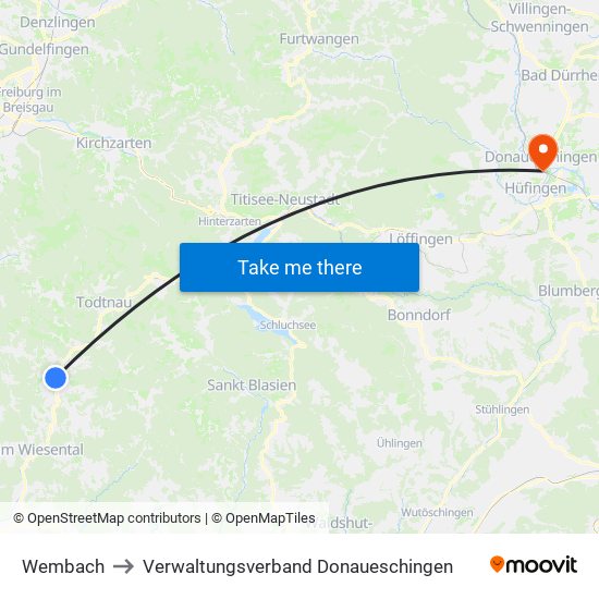 Wembach to Verwaltungsverband Donaueschingen map