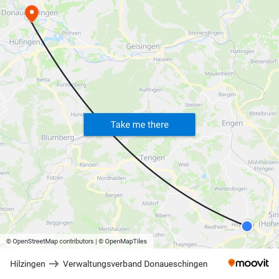 Hilzingen to Verwaltungsverband Donaueschingen map