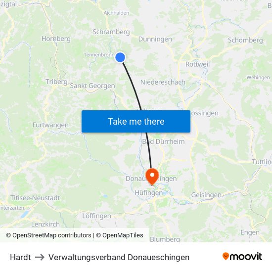 Hardt to Verwaltungsverband Donaueschingen map