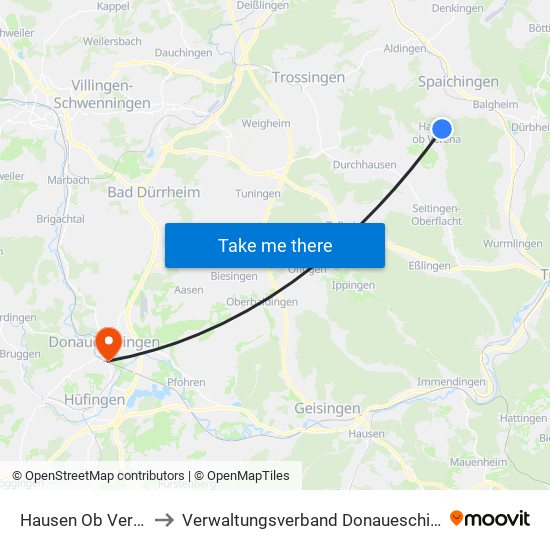 Hausen Ob Verena to Verwaltungsverband Donaueschingen map