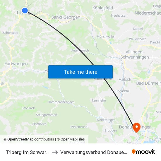 Triberg Im Schwarzwald to Verwaltungsverband Donaueschingen map