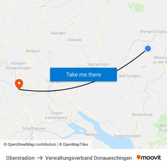 Oberstadion to Verwaltungsverband Donaueschingen map