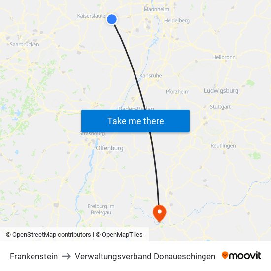 Frankenstein to Verwaltungsverband Donaueschingen map