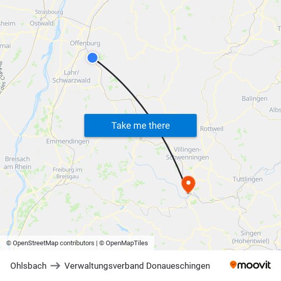 Ohlsbach to Verwaltungsverband Donaueschingen map