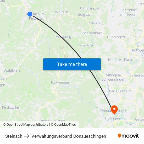 Steinach to Verwaltungsverband Donaueschingen map