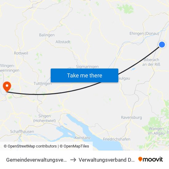 Gemeindeverwaltungsverband Laupheim to Verwaltungsverband Donaueschingen map