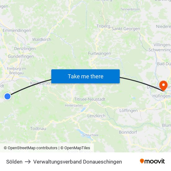 Sölden to Verwaltungsverband Donaueschingen map