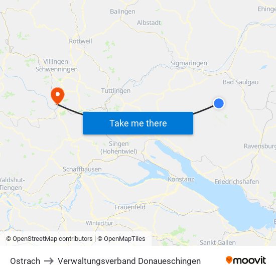 Ostrach to Verwaltungsverband Donaueschingen map