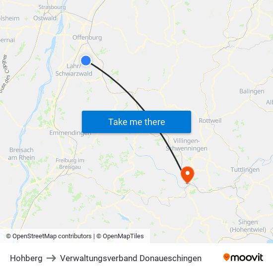 Hohberg to Verwaltungsverband Donaueschingen map