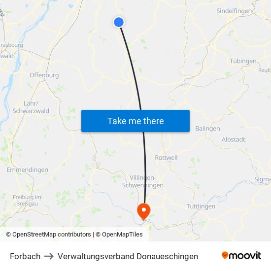 Forbach to Verwaltungsverband Donaueschingen map