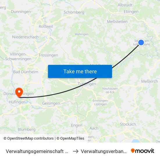 Verwaltungsgemeinschaft Stetten am Kalten Markt to Verwaltungsverband Donaueschingen map