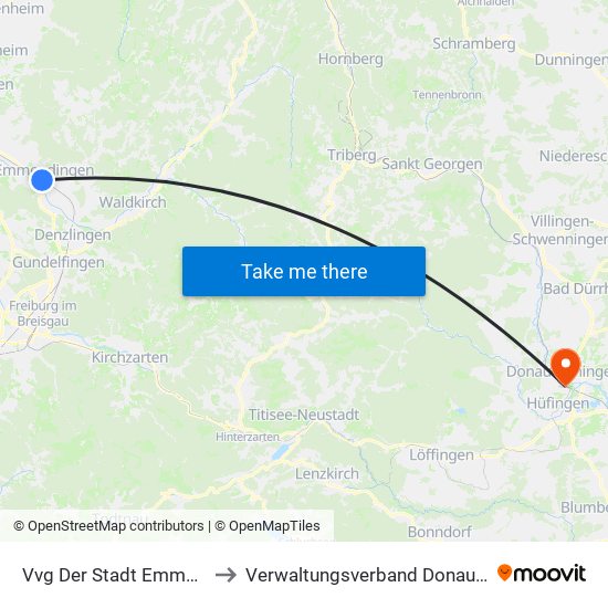 Vvg Der Stadt Emmendingen to Verwaltungsverband Donaueschingen map