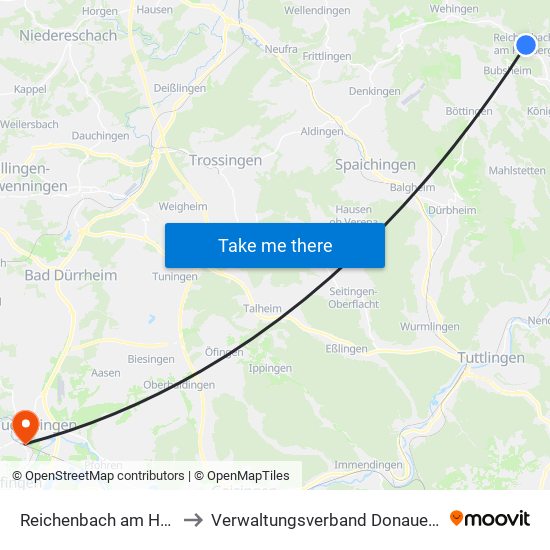 Reichenbach am Heuberg to Verwaltungsverband Donaueschingen map