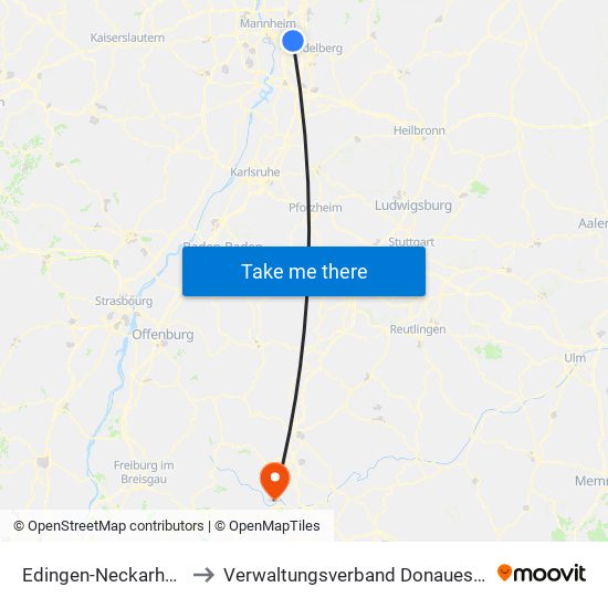 Edingen-Neckarhausen to Verwaltungsverband Donaueschingen map