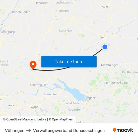 Vöhringen to Verwaltungsverband Donaueschingen map