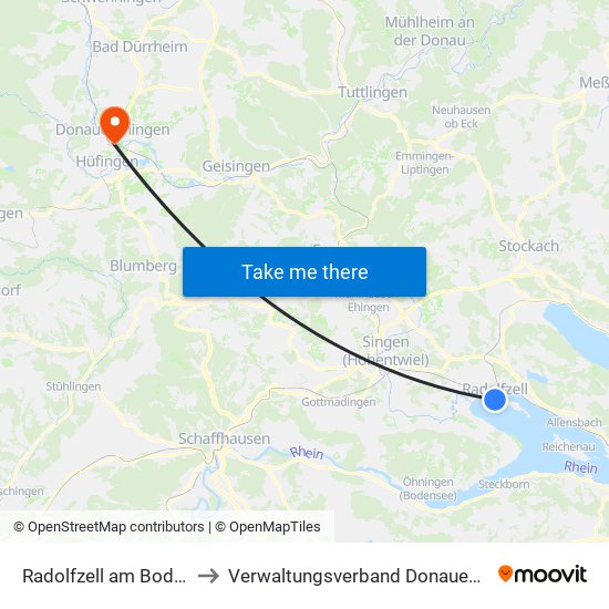 Radolfzell am Bodensee to Verwaltungsverband Donaueschingen map