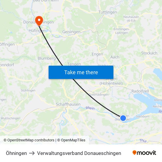 Öhningen to Verwaltungsverband Donaueschingen map