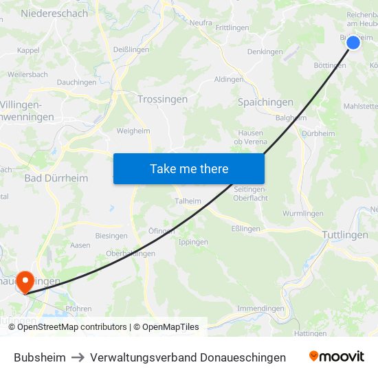 Bubsheim to Verwaltungsverband Donaueschingen map