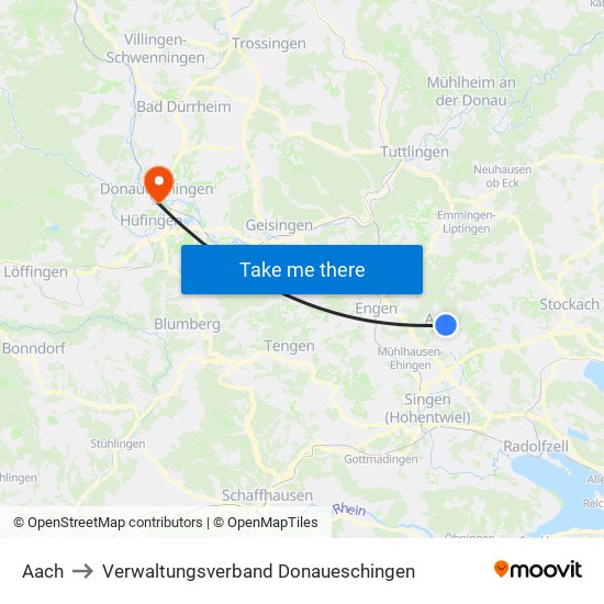 Aach to Verwaltungsverband Donaueschingen map