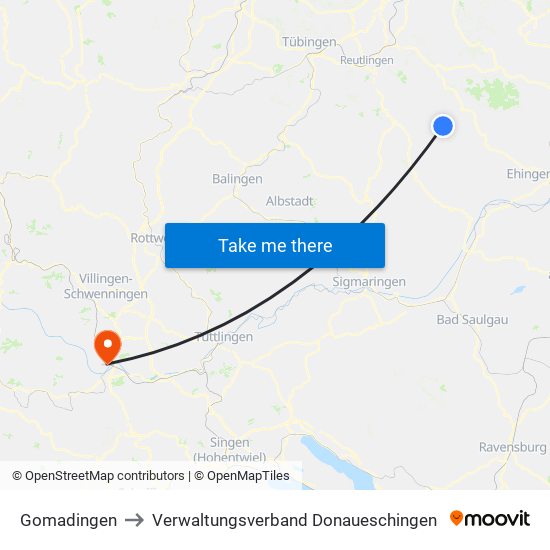 Gomadingen to Verwaltungsverband Donaueschingen map