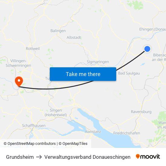 Grundsheim to Verwaltungsverband Donaueschingen map