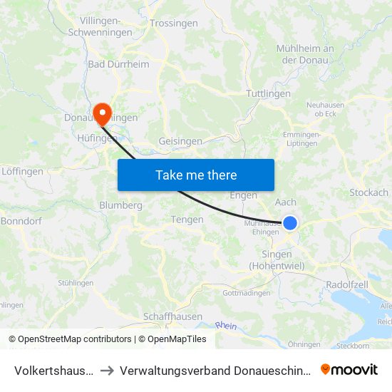 Volkertshausen to Verwaltungsverband Donaueschingen map