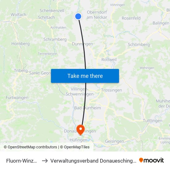 Fluorn-Winzeln to Verwaltungsverband Donaueschingen map