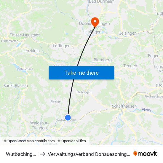 Wutöschingen to Verwaltungsverband Donaueschingen map