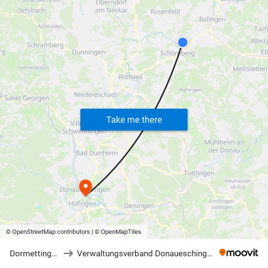 Dormettingen to Verwaltungsverband Donaueschingen map