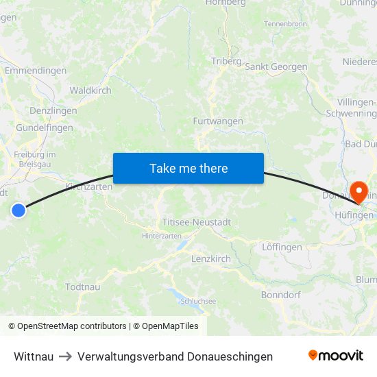 Wittnau to Verwaltungsverband Donaueschingen map