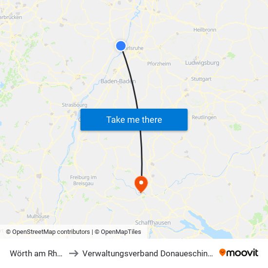 Wörth am Rhein to Verwaltungsverband Donaueschingen map