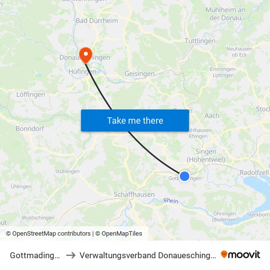 Gottmadingen to Verwaltungsverband Donaueschingen map