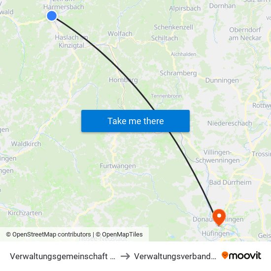 Verwaltungsgemeinschaft Zell am Harmersbach to Verwaltungsverband Donaueschingen map