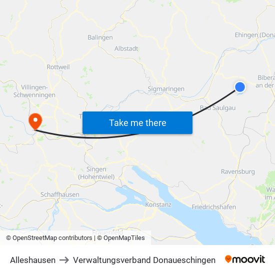 Alleshausen to Verwaltungsverband Donaueschingen map