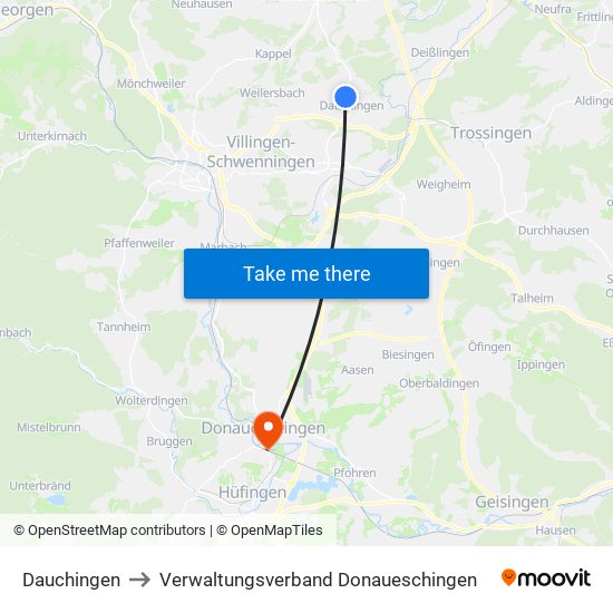 Dauchingen to Verwaltungsverband Donaueschingen map