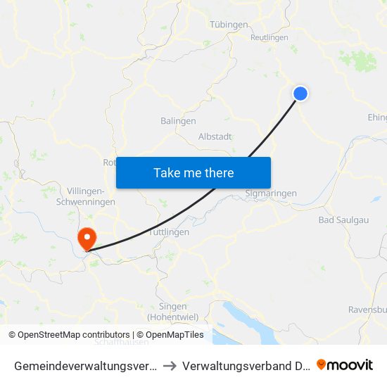 Gemeindeverwaltungsverband Engstingen to Verwaltungsverband Donaueschingen map