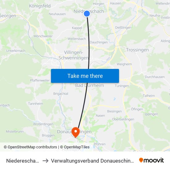 Niedereschach to Verwaltungsverband Donaueschingen map