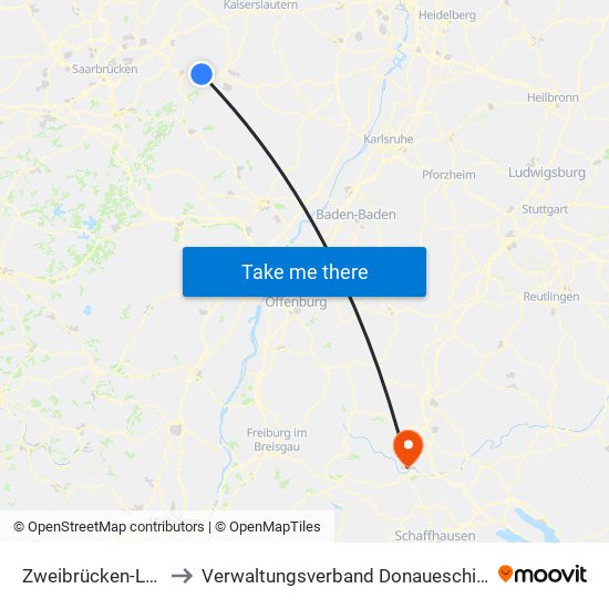 Zweibrücken-Land to Verwaltungsverband Donaueschingen map