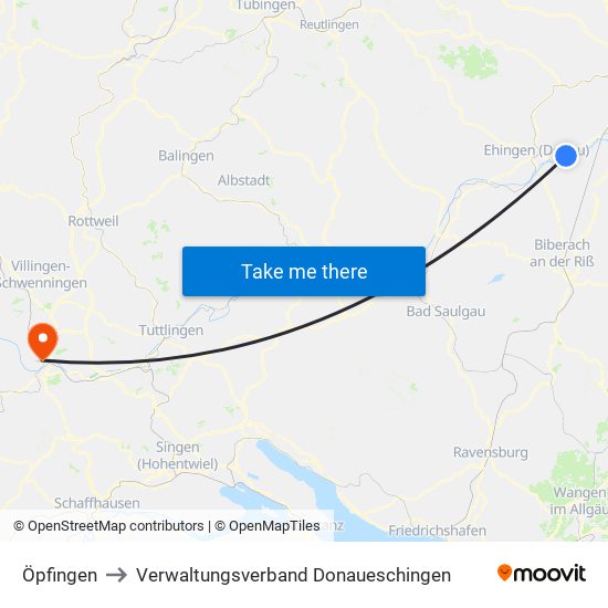 Öpfingen to Verwaltungsverband Donaueschingen map