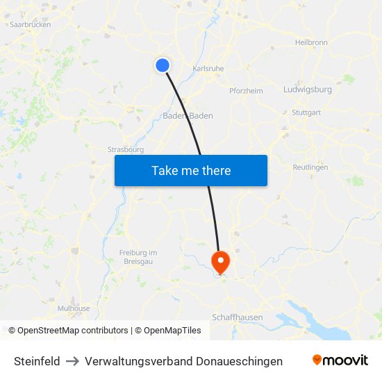 Steinfeld to Verwaltungsverband Donaueschingen map