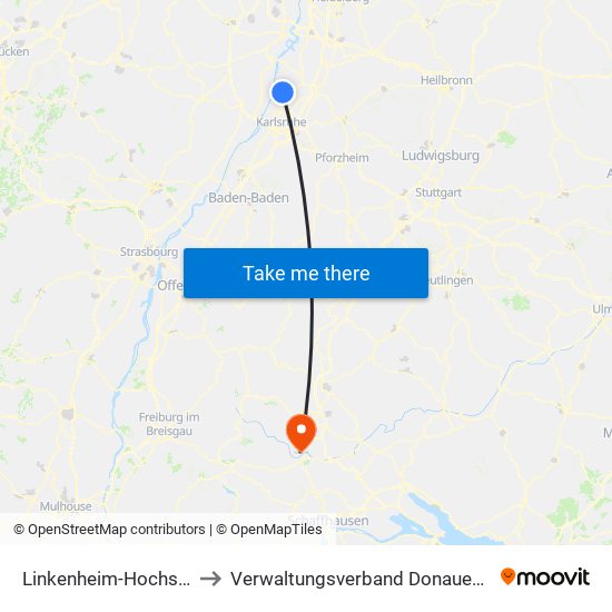 Linkenheim-Hochstetten to Verwaltungsverband Donaueschingen map