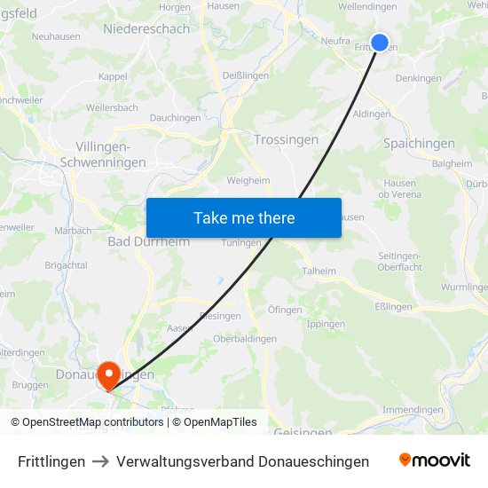 Frittlingen to Verwaltungsverband Donaueschingen map